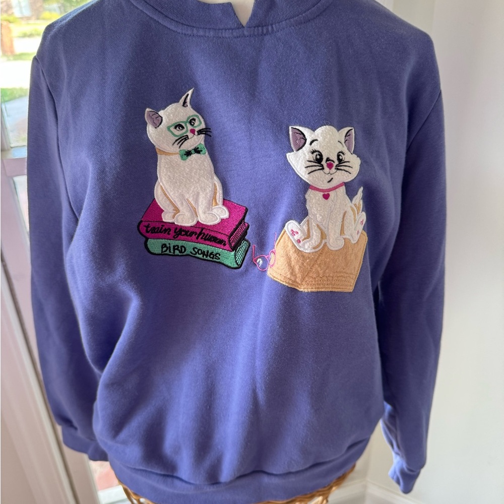 Vintage Cat Embroidered Sweatshirt Size SP